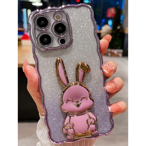 GENERIC  Designed for Iphone 14 Pro Max Glitter Case, Luxury Plating Cute Bling Rabbit Kickstand Phone Cover for Women