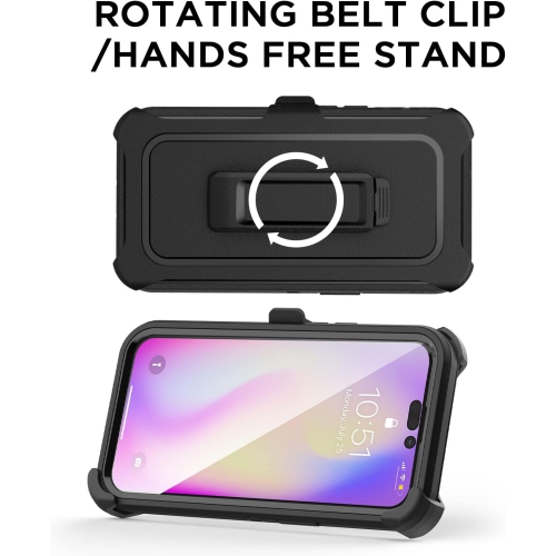 for iPhone 14 Pro Case Belt-Clip Holster Case, with Glass Protector, Heavy Duty Drop Protection Full Body Rugged
