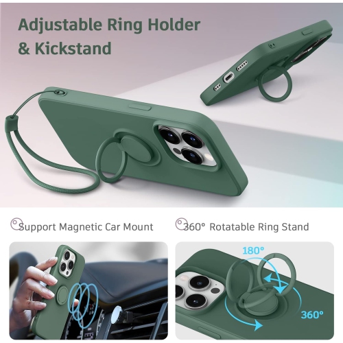 [4 in 1] Ring Holder Case for iPhone 14 Pro Case,with Screen Protector+Camera Lens Protector+Hand Strap,Silky