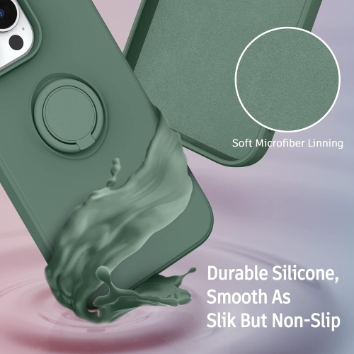 [4 in 1] Ring Holder Case for iPhone 14 Pro Case,with Screen Protector+Camera Lens Protector+Hand Strap,Silky