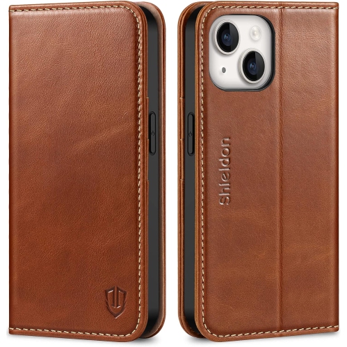 Case for iPhone 14 6.1" 2022, Genuine Leather iPhone 14 Wallet Case with Kickstand RFID Blocking Credit Card
