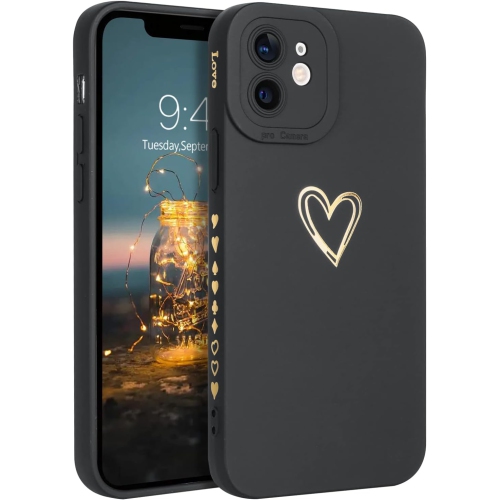 GENERIC  Iphone 12 Case, Iphone 12 Phone Case Cute Plated Love Heart Cover for Women Girls Slim Thin Lightweight