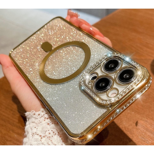 GENERIC  Designed for Iphone 12 Pro Max Magnetic Glitter Case, Luxury Plating Cute Bling Diamond Inlay Phone Cover