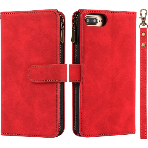 for iPhone 7 Plus/8 Plus Wallet Case,2 in 1 Detachable Flip Wallet Case with Zipper [Premium Leather][6 Card