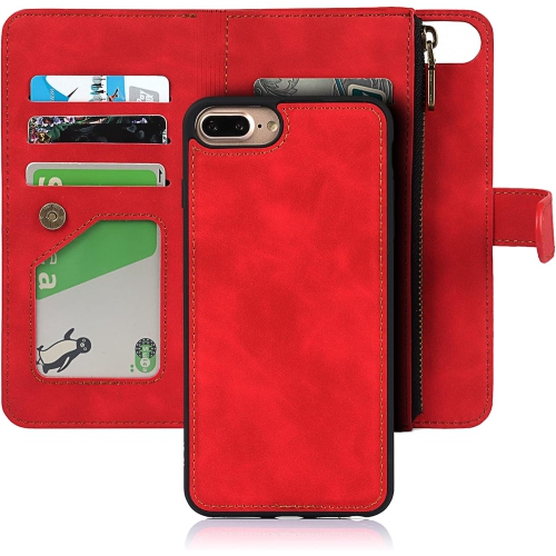 for iPhone 7 Plus/8 Plus Wallet Case,2 in 1 Detachable Flip Wallet Case with Zipper [Premium Leather][6 Card