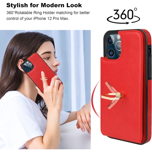 Compatible with iPhone 12 Pro Max Case Wallet with Card Holder, 360°Rotation Finger Ring Holder Kickstand