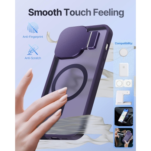 for iPhone 14 Pro Case with Camera Cover, MagSafe-Compatible Case with Built-in Stand, Magnetic Phone Case