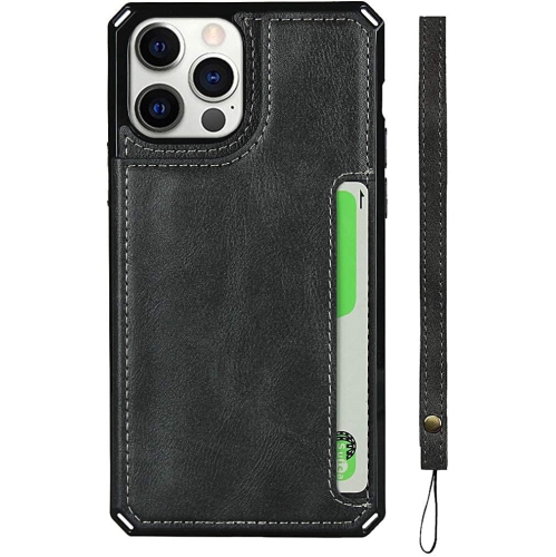 for iPhone 12 Case/12 Pro 5G Case, Wallet Case with Card Holder [4 Card Slots] [Wrist Strap] PU Leather