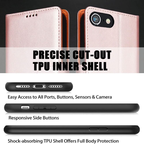 iPhone SE 2022 Case iPhone SE 2020 Case iPhone 8 Case iPhone 7 Case Genuine Leather Flip Anti-Theft RFID