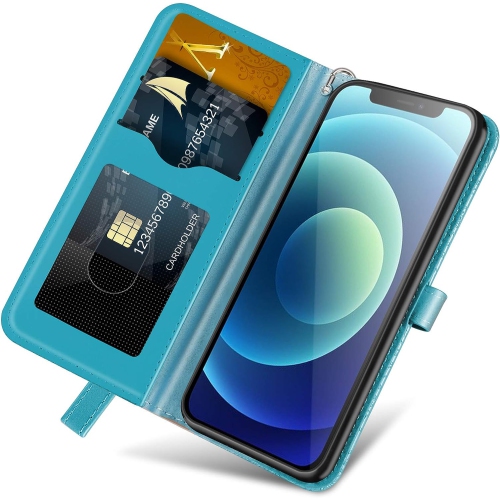 iPhone 12 Mini Wallet Case with Card Holder/Slot,PU Leather Flip Folio Shell [Magnetic Closure][Wrist