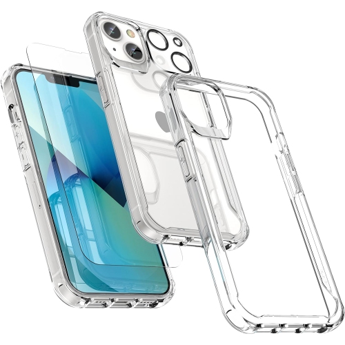 Compatible avec les étuis pour iPhone 13 avec protecteur d'écran en verre trempé 2 et protecteur d'appareil photo arrière 1, antichoc