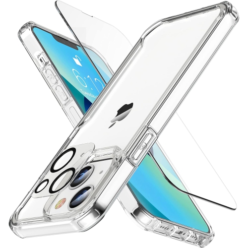 Compatible avec les étuis pour iPhone 13 avec protecteur d'écran en verre trempé 2 et protecteur d'appareil photo arrière 1, antichoc