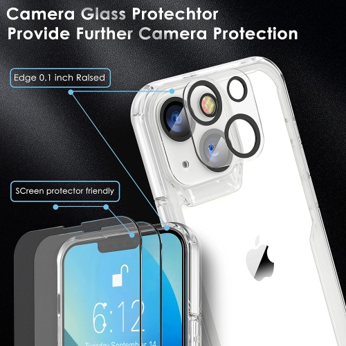 Compatible avec les étuis pour iPhone 13 avec protecteur d'écran en verre trempé 2 et protecteur d'appareil photo arrière 1, antichoc