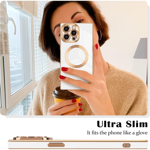 for iPhone 14 Pro Max Magnetic Case, Luxury Plating Edge Square Case with MagSafe for Women Girls Men Soft TPU