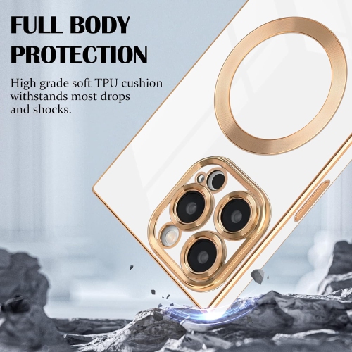 for iPhone 14 Pro Max Magnetic Case, Luxury Plating Edge Square Case with MagSafe for Women Girls Men Soft TPU