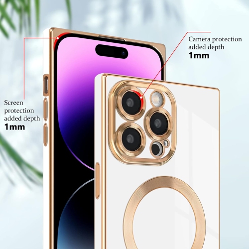 for iPhone 14 Pro Max Magnetic Case, Luxury Plating Edge Square Case with MagSafe for Women Girls Men Soft TPU