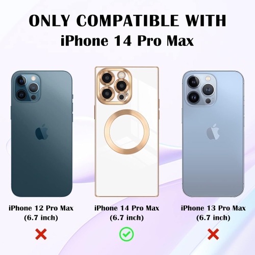 for iPhone 14 Pro Max Magnetic Case, Luxury Plating Edge Square Case with MagSafe for Women Girls Men Soft TPU