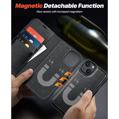 Compatible with iPhone 13 Wallet Case with Card Holders, Magnetic Detachable 2 in 1 Flip PU Leather Case Folio