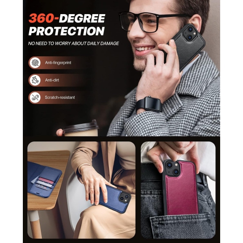 Compatible with iPhone 13 Wallet Case with Card Holders, Magnetic Detachable 2 in 1 Flip PU Leather Case Folio