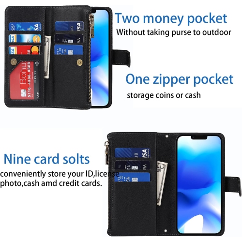 for iPhone 14 Plus Wallet Case with Card Holder and Crossbody Lanyard,PU Leather Magnetic Closure Zipper Pocket