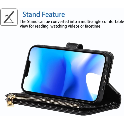 for iPhone 14 Plus Wallet Case with Card Holder and Crossbody Lanyard,PU Leather Magnetic Closure Zipper Pocket