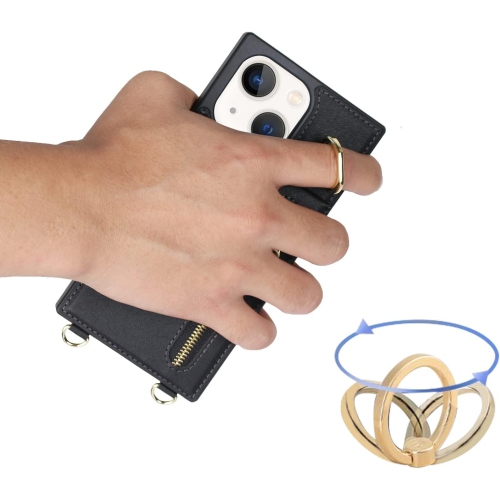 iPhone – Étui 13 avec porte-cartes, étui-portefeuille à bandoulière pour iPhone 13 avec dragonne pour femmes，[Support à anneau béquille]