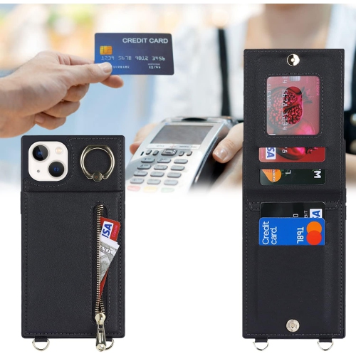 iPhone – Étui 13 avec porte-cartes, étui-portefeuille à bandoulière pour iPhone 13 avec dragonne pour femmes，[Support à anneau béquille]