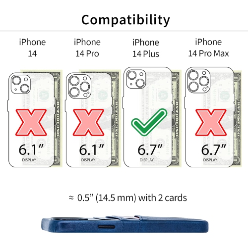 Card Case for iPhone 14 Plus with Built-in Metal Plate for Magnetic Mounting & 2 Pockets: Exec M2 Premium