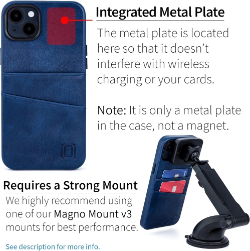Card Case for iPhone 14 Plus with Built-in Metal Plate for Magnetic Mounting & 2 Pockets: Exec M2 Premium