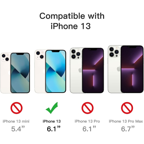 3 in 1 Case for iPhone 13 6.1-Inch, with 2-Pack Screen Protector and Camera Lens Protector, Non-Yellowing