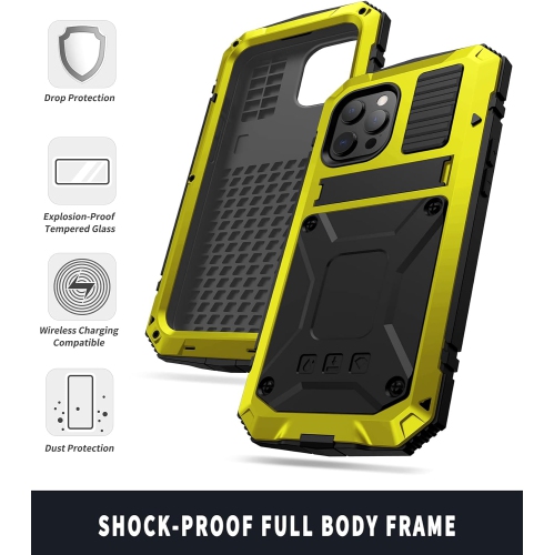 for iPhone 13 Case,Waterproof Shockproof Hard Case Aluminum Metal Gorilla Glass Military Heavy Duty Sturdy Protector