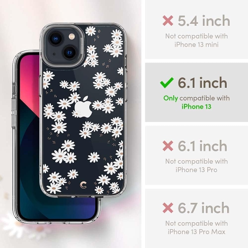 Cecile compatible avec l'étui protecteur floral transparent pour iPhone 13 - Marguerite blanche