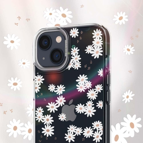 Cecile compatible avec l'étui protecteur floral transparent pour iPhone 13 - Marguerite blanche