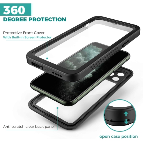 iPhone 11 Pro Waterproof 5.8 Inch Case with Built-in Screen Protector Shockproof Snowproof Dustproof Cases, IP68