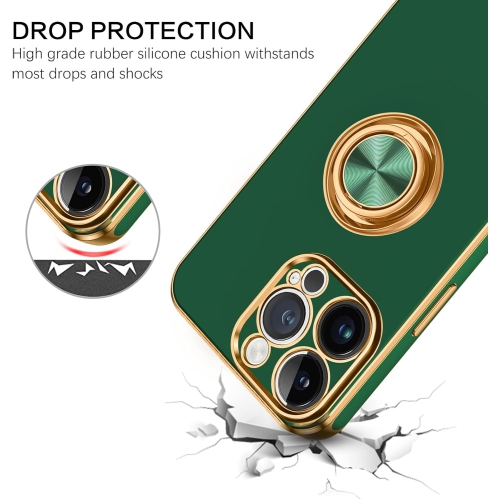 iPhone 14 Pro Case, iPhone 14 Pro Phone Case Ring Holder Edge Plating Kickstand Soft Silicone Bumper Women