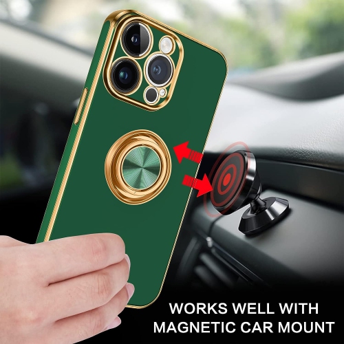 iPhone 14 Pro Case, iPhone 14 Pro Phone Case Ring Holder Edge Plating Kickstand Soft Silicone Bumper Women