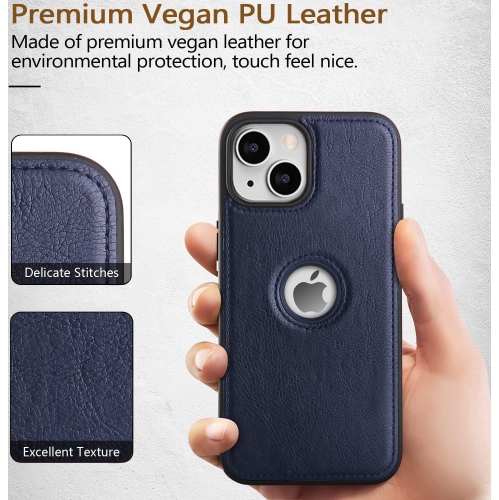 Compatible with iPhone 14 Case 6.1 Inch Premium Leather TPU Hybrid Case Cover, Navy Blue