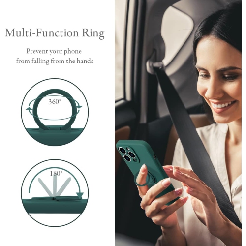Ring Holder Case for iPhone 14 Pro 6.1 inch, Slim Liquid Silicone Phone Case with 360 Rotatable Ring Holder