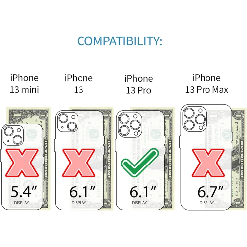 Wallet Case for iPhone 13 Pro with Liquid Silicone Shell, Built-in Metal Plate for Magnetic Mounting & 2 Credit