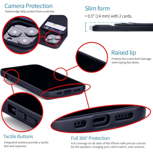 Wallet Case for iPhone 13 Pro with Liquid Silicone Shell, Built-in Metal Plate for Magnetic Mounting & 2 Credit