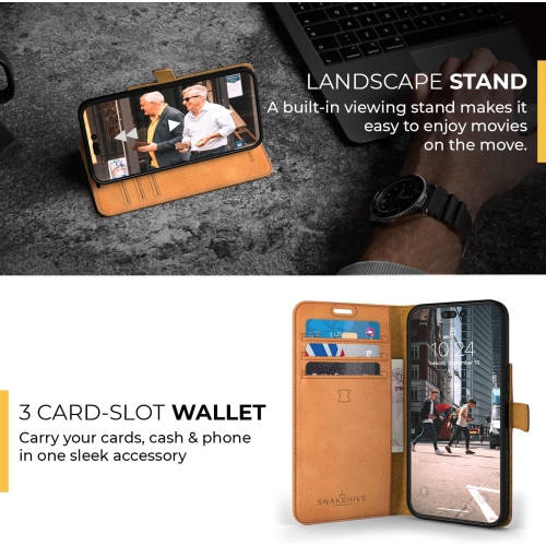 iPhone 14 Pro Vintage Wallet || Genuine Leather Wallet Phone Case || Real Leather with Viewing Stand & 3 Card