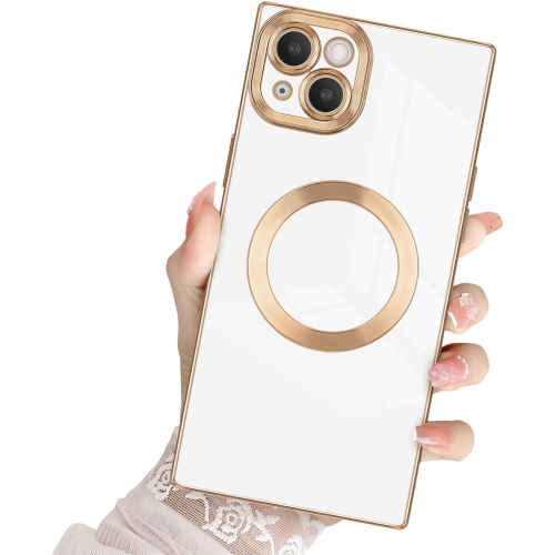 GENERIC  for Iphone 14 Plus Magnetic Case, Luxury Plating Edge Square Case for Women Girls Men Soft Tpu Bumper