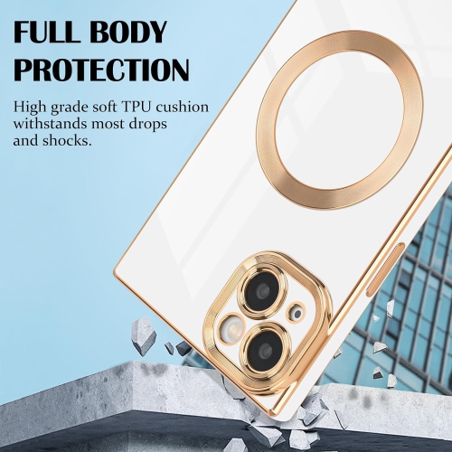for iPhone 14 Plus Magnetic Case, Luxury Plating Edge Square Case for Women Girls Men Soft TPU Bumper