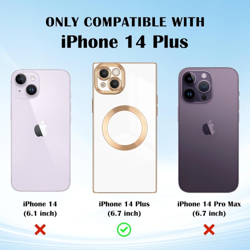 for iPhone 14 Plus Magnetic Case, Luxury Plating Edge Square Case for Women Girls Men Soft TPU Bumper