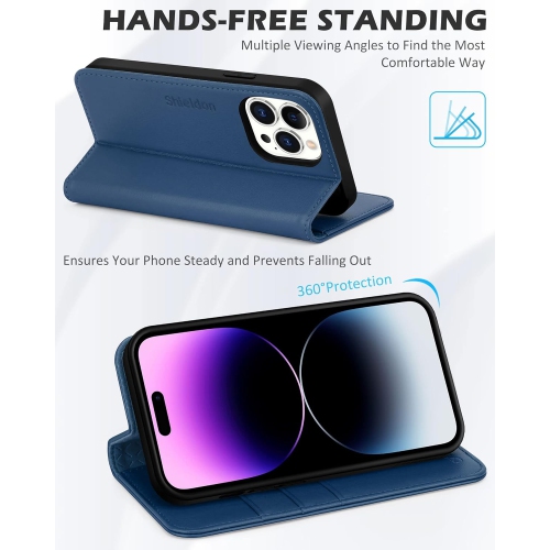 Case for iPhone 14 Pro Max 6.7 inch, Genuine Leather Wallet Case RFID Blocking Credit Card Holder Magnetic