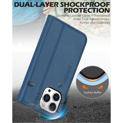 Case for iPhone 14 Pro Max 6.7 inch, Genuine Leather Wallet Case RFID Blocking Credit Card Holder Magnetic