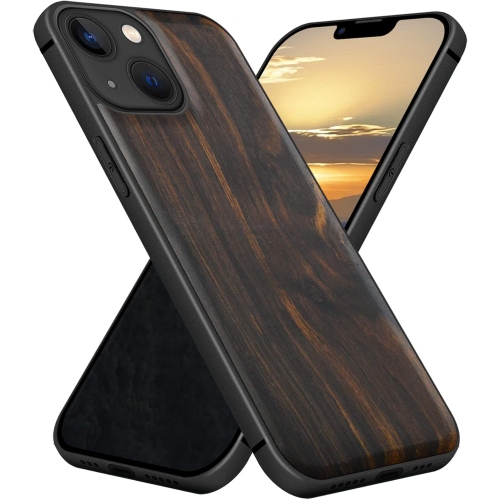 Étui en bois magnétique pour iPhone 13 Mini étui MagSafe [bois dur et TPUR souple] antichoc hybride