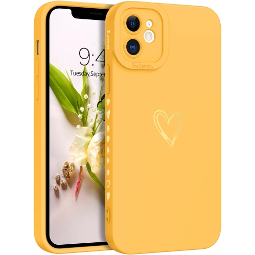 GENERIC  Iphone 12 Case, Iphone 12 Phone Case Cute Plated Love Heart Cover for Women Girls Slim Thin Lightweight Silicone