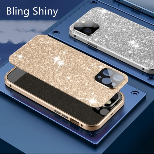 Case for iPhone 13, Magnetic Attraction Case 360 Degree Front and Back Clear Tempered Glass Flip Cover Metal