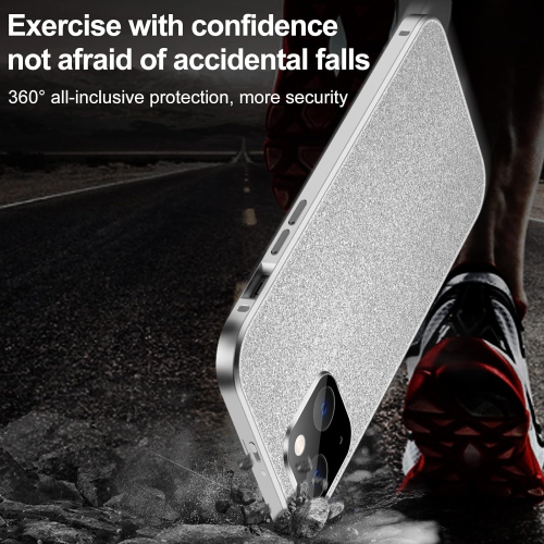 Case for iPhone 13, Magnetic Attraction Case 360 Degree Front and Back Clear Tempered Glass Flip Cover Metal